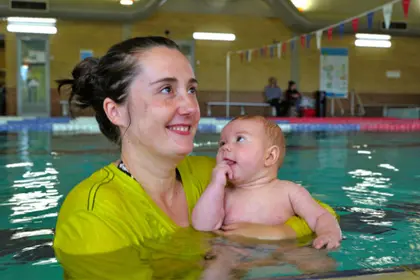 Mum and baby in water