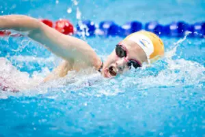 Close up shot of a Carlile Swimmer competing in a race