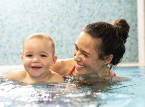 Baby in water without goggles