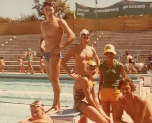 Tim Ford on the blocks at the National titles with coach Ursula