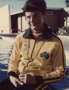 Ursula Carlile sitting by a pool