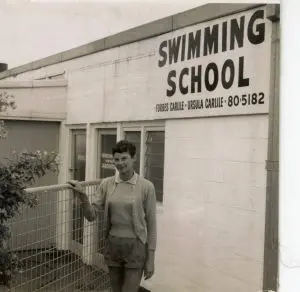 Ursula at the Cross Street pool in their backyard