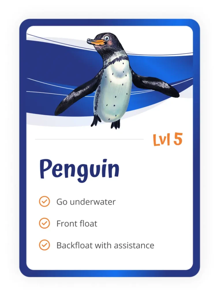 Carlile Swim Level 5 progress card showing the Level 5 heading, an illustrated level icon, and key skill outcomes on a blue-and-white branded design.