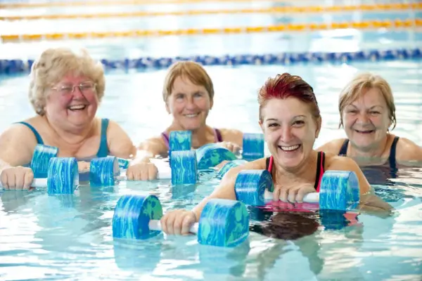 Ladies in pool doing aqua aerobics